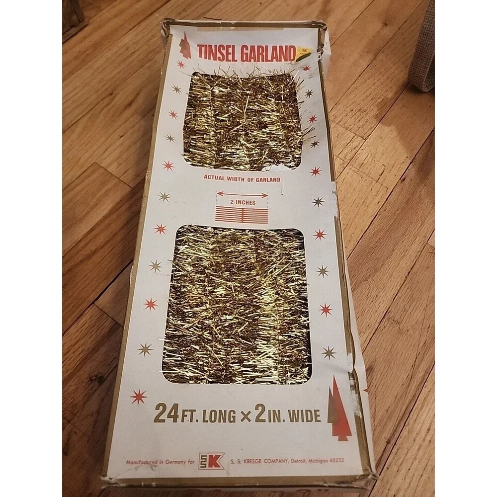 Vintage USA Kresge Co Christmas Tinsel Gold flameproof 24 ft  x 2